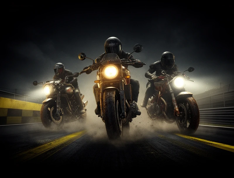 RacingMOTO reel preview, motorbikes on a dark track